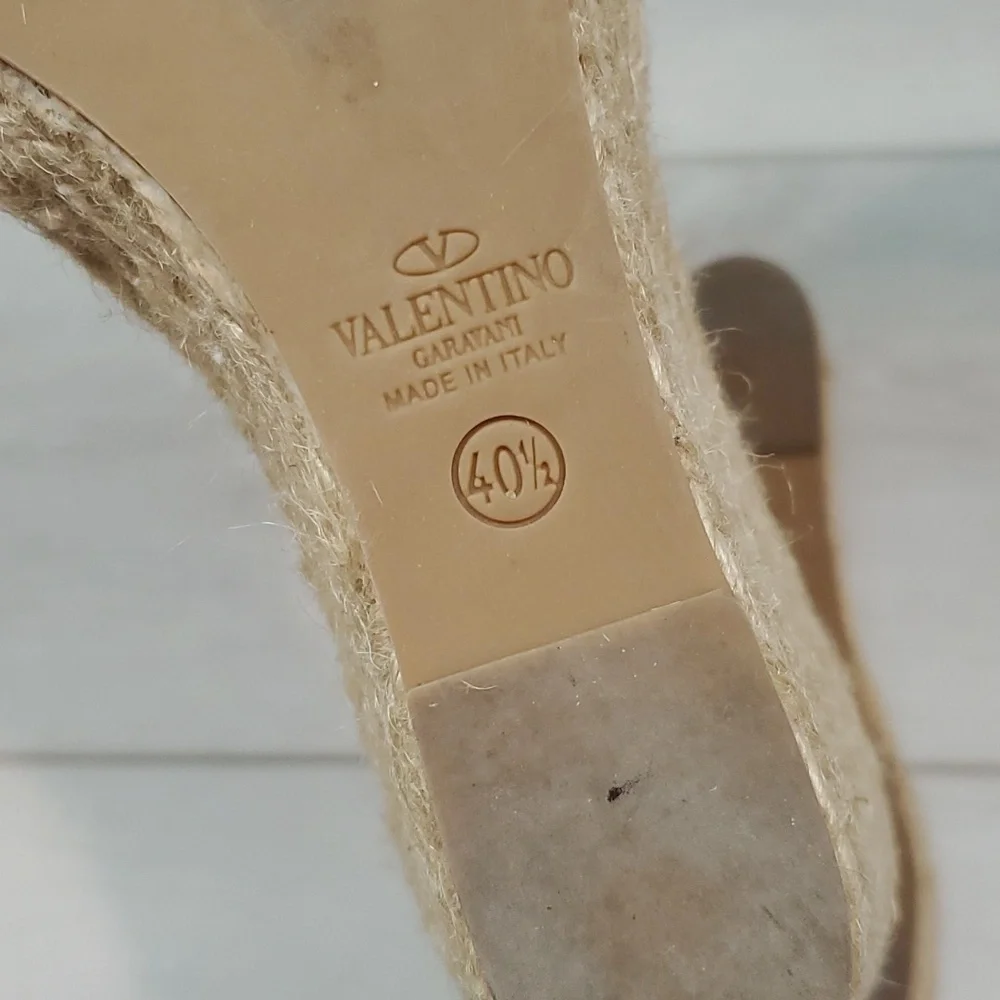 Valentino Garavani Womens Espadrille Wedge Leather Sandals shoes sz 40.5/10.5
